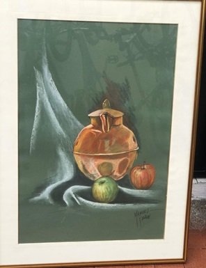 1029.jpg BODEGON JARRA BRONCE Y MANZANAS VERDE Y ROJA - Image 1