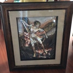 ARCANGEL ALTO RELIEVE, TECNICA MIXTA, ENMARCADO CON VIDRIO