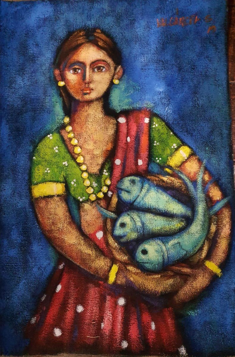 1179.jpg OLEO SOBRE YUTE, VENDEDORA DE PESCAO, ALVARO VALCARCEL - Image 1