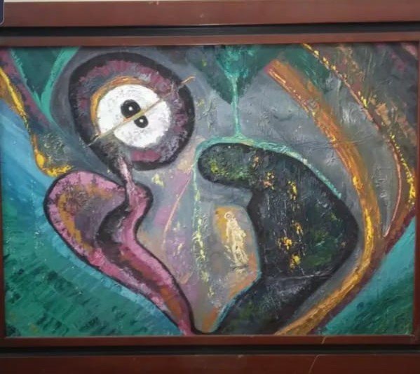 1203.jpg OLEO SOBRE LIENZO, GRITO EN LA OSCURIDDAD, FIRMADO R.G. - Image 1