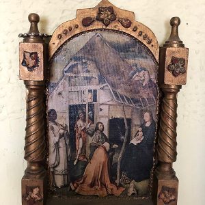 PAPA ARRODILLADO ANTE LA VIRGEN Y EL NI?O - MARCO EN MADERA