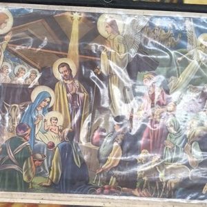 LEYENDAS BIBLICAS PINTADOS EN PAPEL SOBRE TELA JESUS NACIENDO