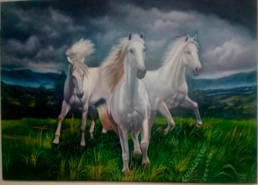 797.jpg TRES CABALOS BLANCOS LIBRES POR LA LLANURA - Image 1