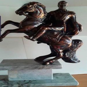 ESCULTURA ECUESTRE, SIMON BOLIVAR, EN BRONCE, BASE MARMOL