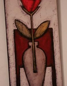 FLOR ROJA EN JARRON. CUADRO TEXTURUZADO ALTO RELIEVE