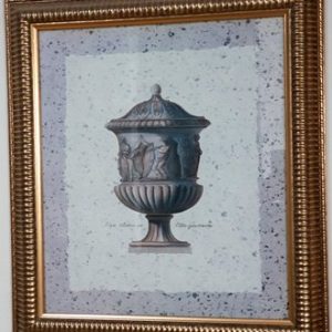 LINDA LITOGRAFIA ENMARCADA DE LUJO CON VIDRIO, MOTIVO JARRON ANTIGUO GRIS