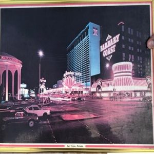 LITOGRAFIA CALLE LAS VEGAS DE NOCHE, ENMARCADA MARCO DORADO EN ALUMINIO