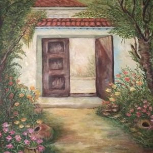 EL PORTICO, OLEO SOBRE LIENZO DEL MAESTRO EDGAR OCAMPO