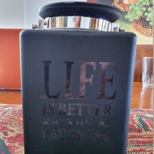 RECIPIENTE DECORATIVO, FLORERO VIDRIO FONDEADO NEGRO