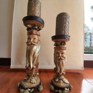 JUEGO DOS CANDELABROS, PAPA NOEL, TALLADOS EN MADERA