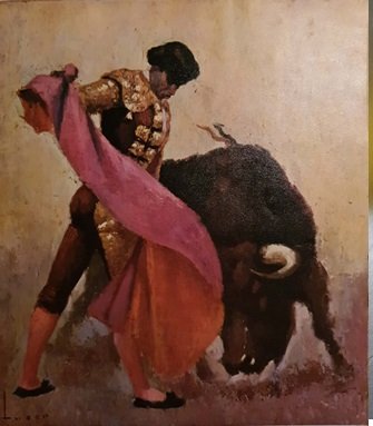 972.jpg GOLPE AL CAPOTE, PASO DE TOREO, OLEO SOBRE LIENZO - Image 1