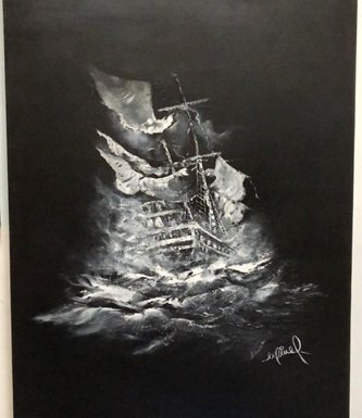 983.jpg EL GALEON PERIDO, OLEO SOBRE LIENZO DEL MAESTRO ALFONSO ESPINEL, CERTIFICADO - Image 1