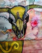 TORO CON CACHOS AMARILLO Y UNA PLUMA ENCIMA - Image 2