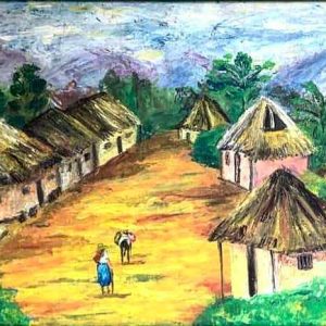 BURRO Y SE?ORA ENTRANDO AL CASERIO